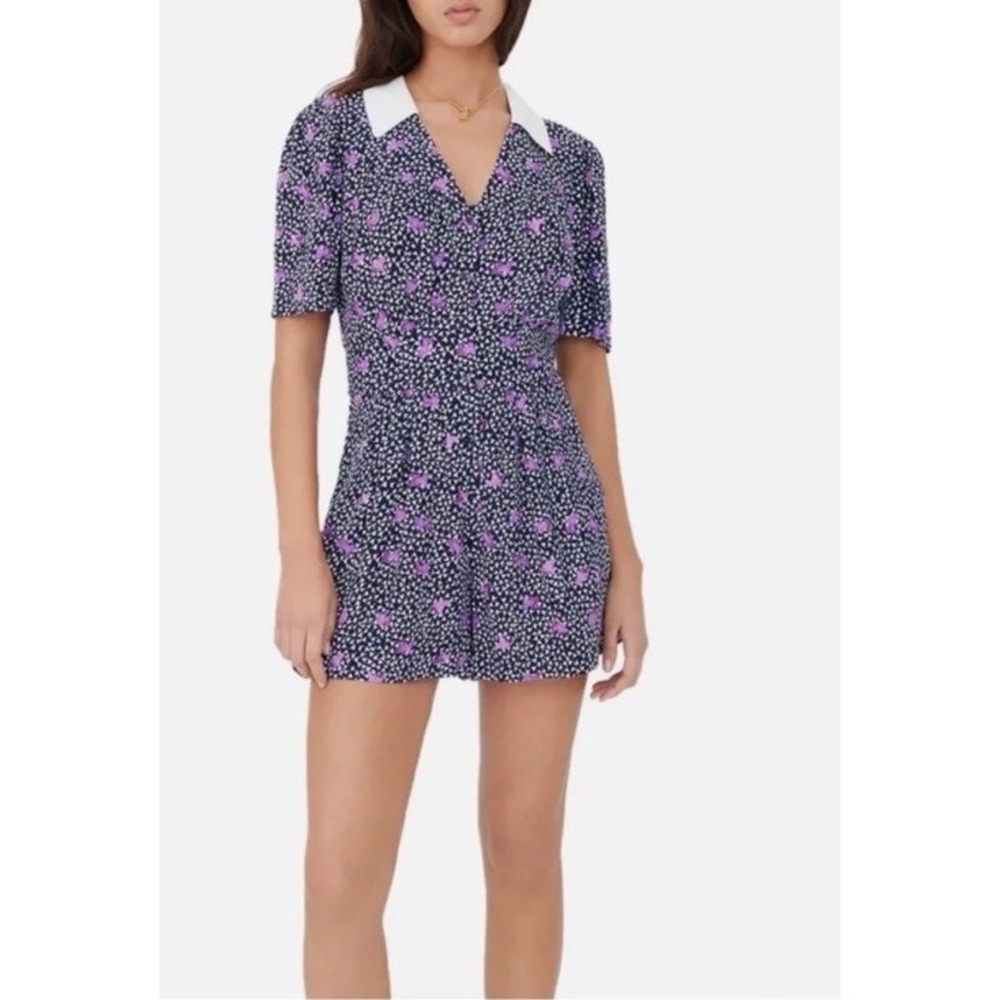 Maje Printed Playsuit RomperWhite Collar Button Up Sz 38 US 6